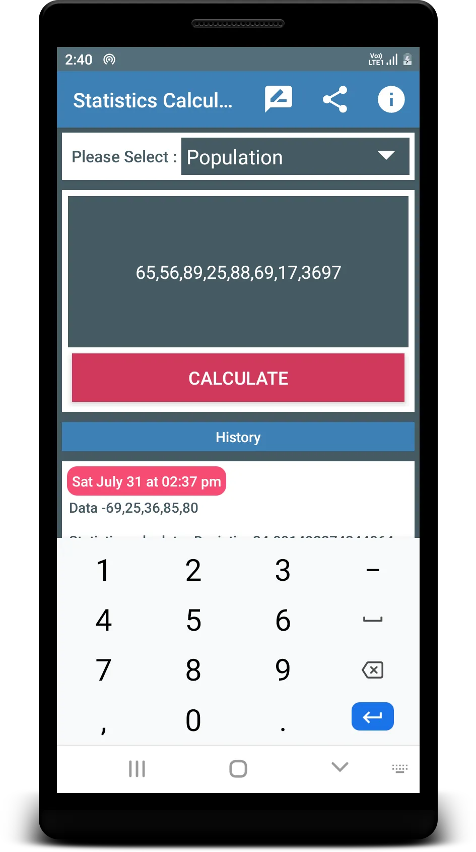 Statistics Calculator | Indus Appstore | Screenshot