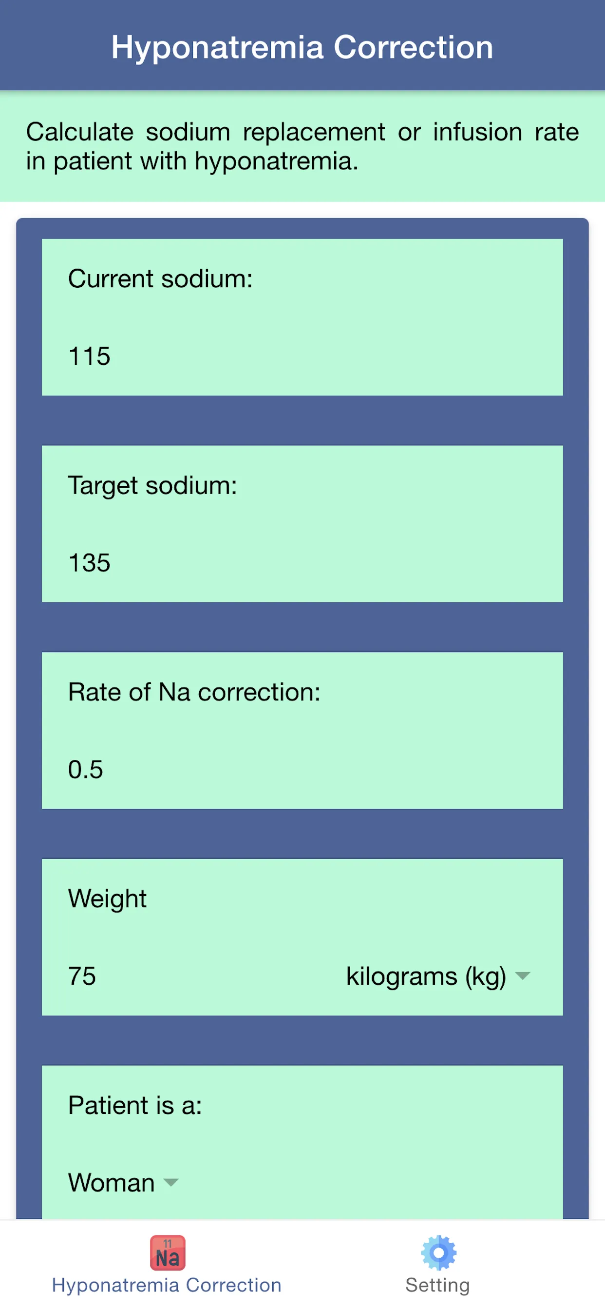 Hyponatremia Correction Rate | Indus Appstore | Screenshot