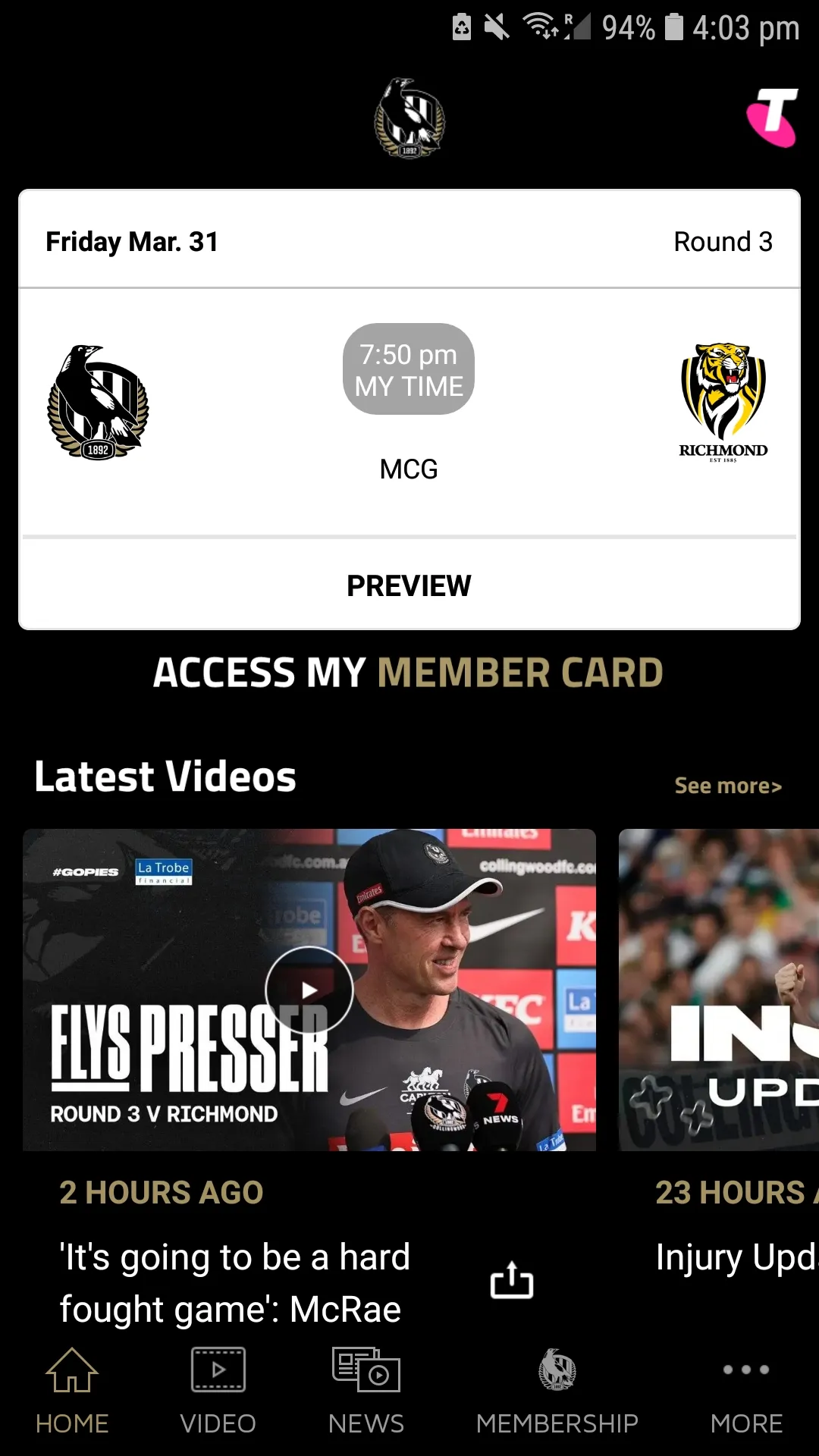 Collingwood Official App | Indus Appstore | Screenshot