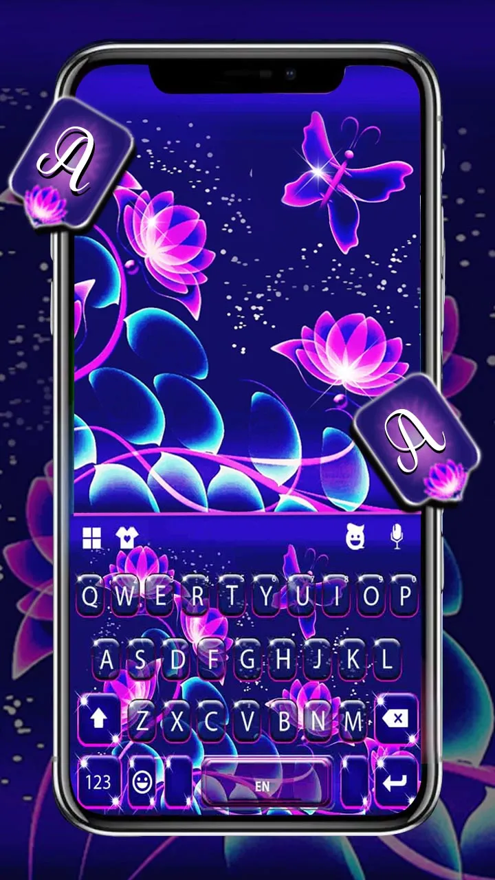 Purple Neon Flowers Keyboard T | Indus Appstore | Screenshot