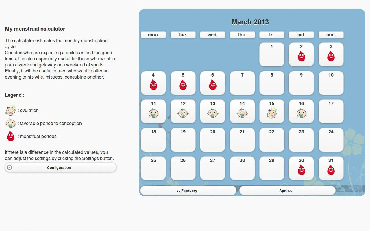 My menstrual calculator | Indus Appstore | Screenshot