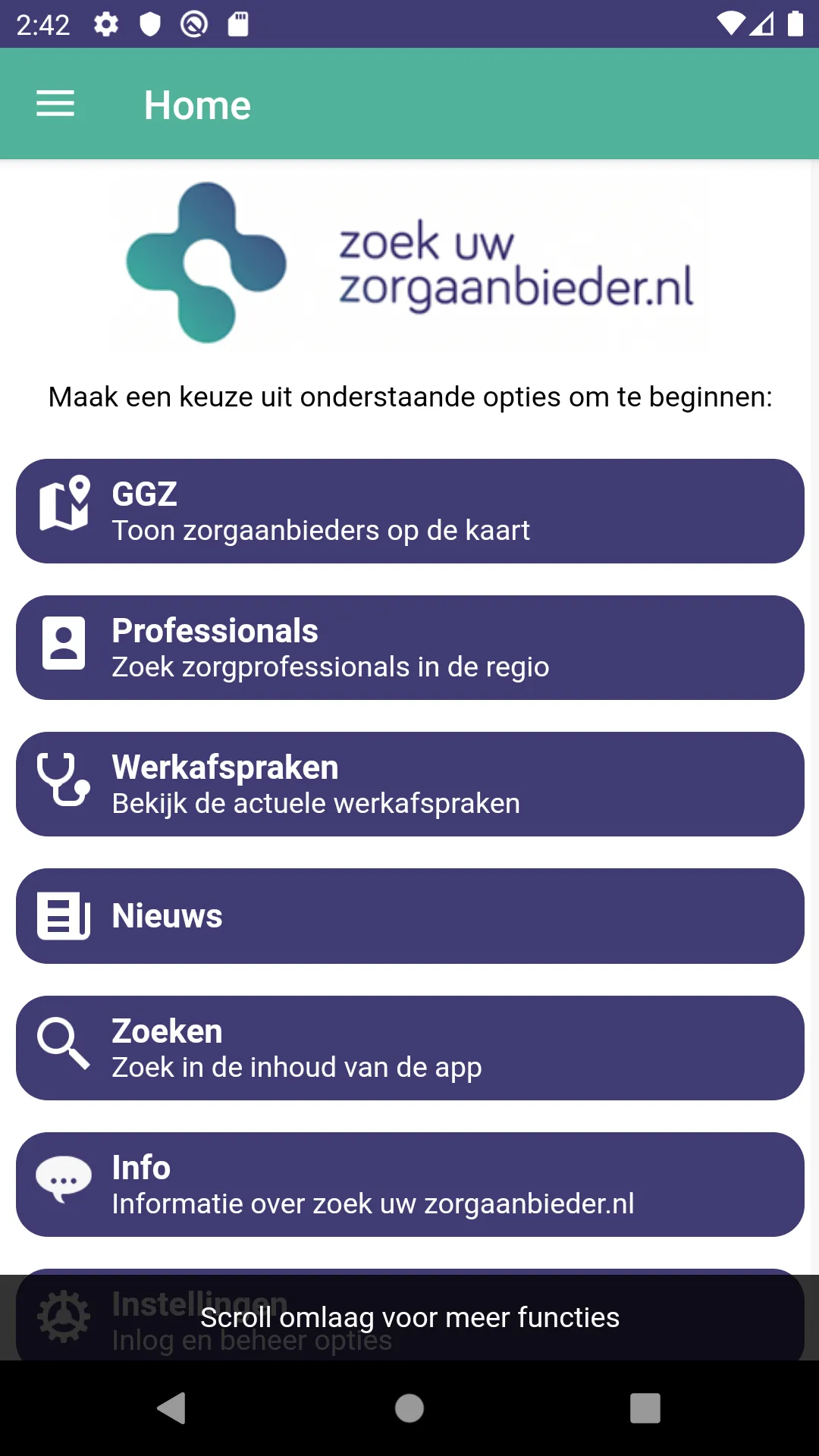 Zoek uw Zorgcollega WBR | Indus Appstore | Screenshot