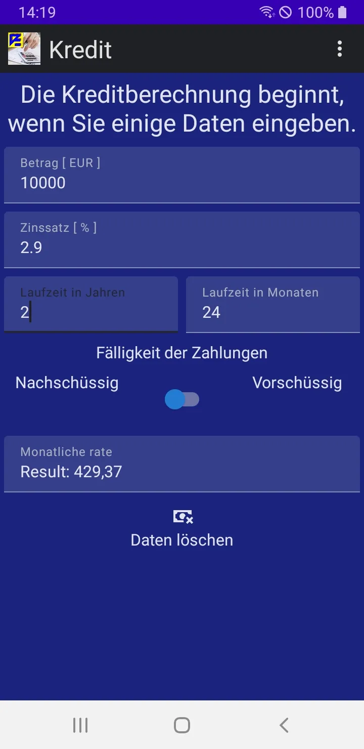 Kreditrechner Darlehensrechner | Indus Appstore | Screenshot