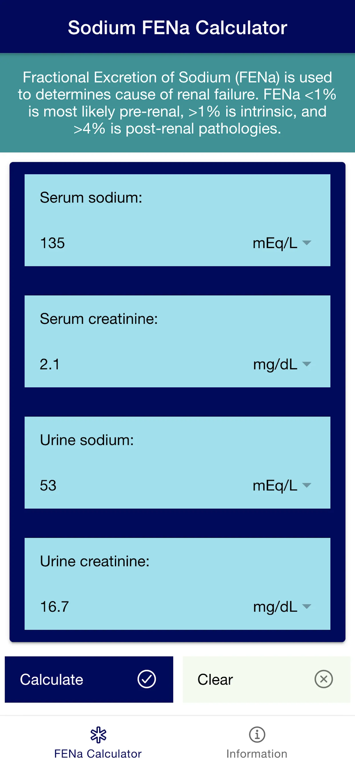 Sodium FENa Calculator | Indus Appstore | Screenshot