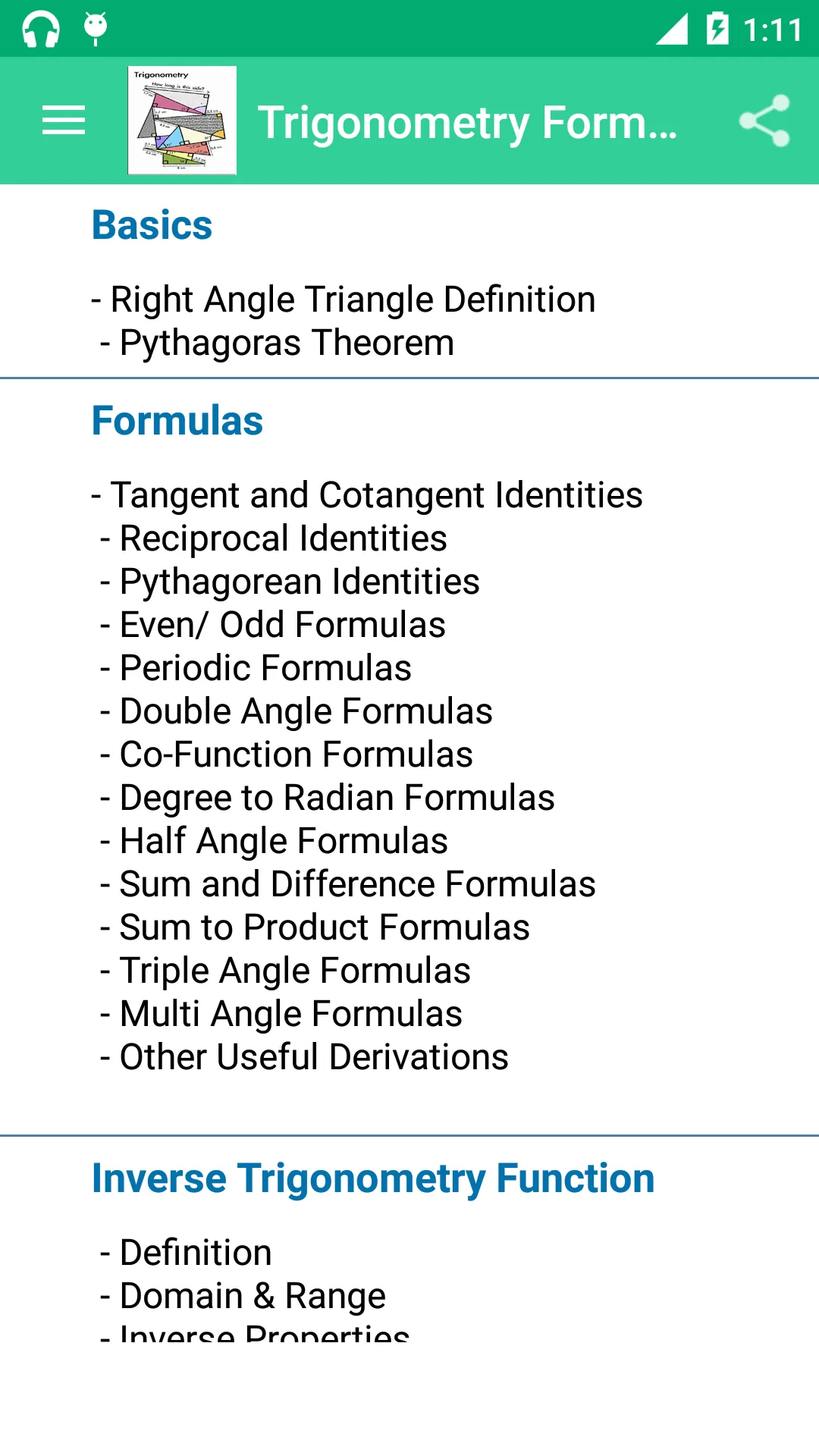 Trigonometry Formula Reference | Indus Appstore | Screenshot