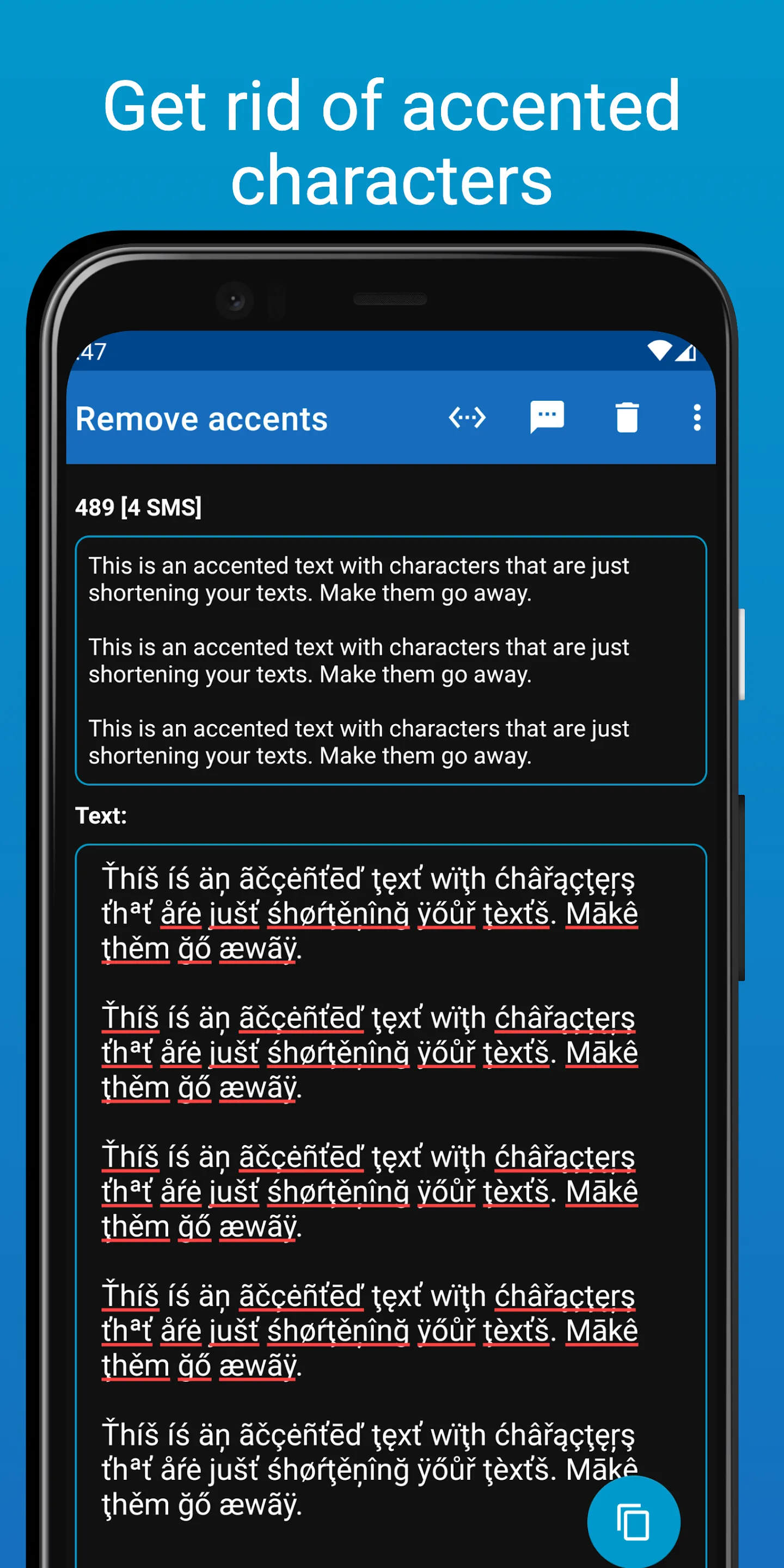 Remove accents (SMS or text) | Indus Appstore | Screenshot