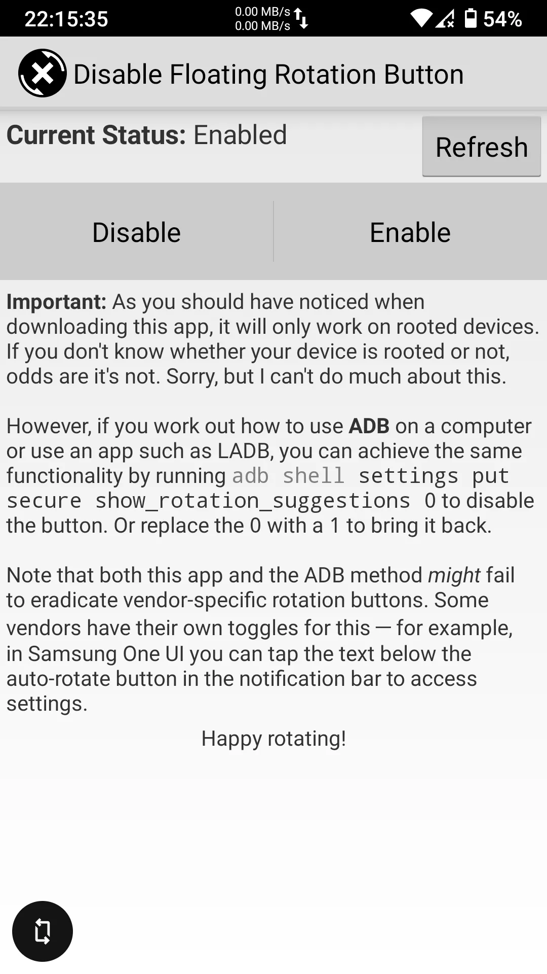 Disable Rotation Button [ROOT] | Indus Appstore | Screenshot