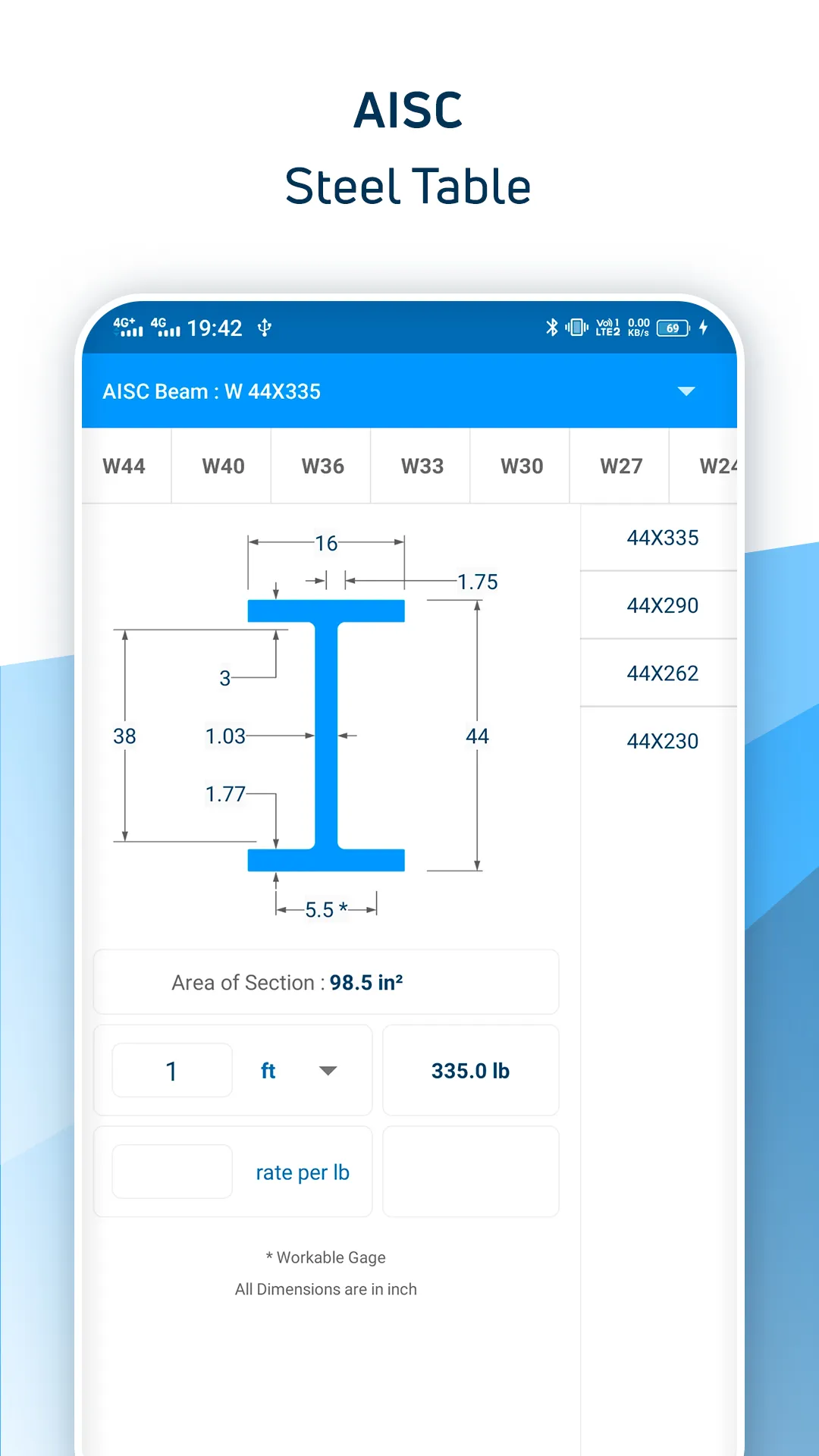 AISC Steel Table | Indus Appstore | Screenshot