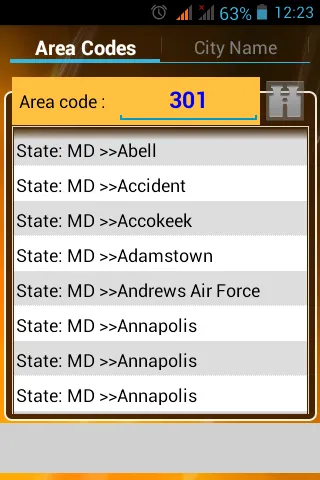 USA AREA CODES | Indus Appstore | Screenshot