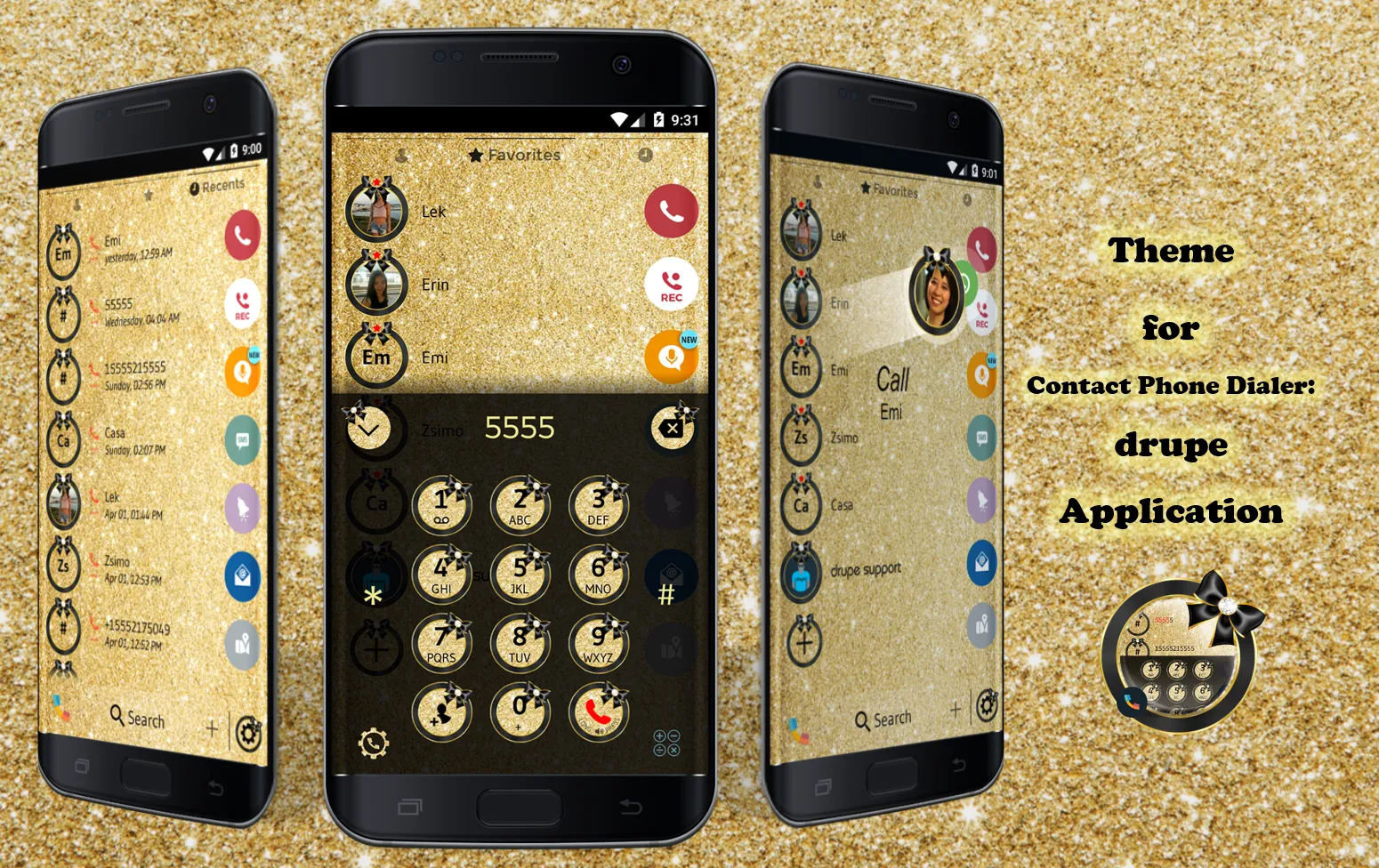 Theme Dialer Glitter Gold Bow | Indus Appstore | Screenshot