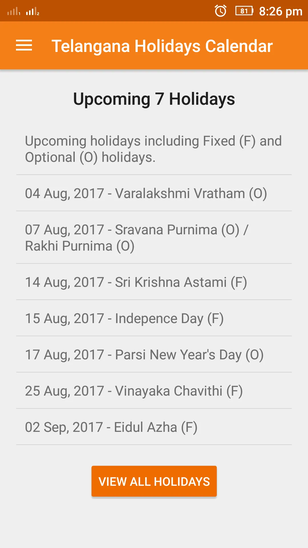 Telangana Holidays Calendar 20 | Indus Appstore | Screenshot