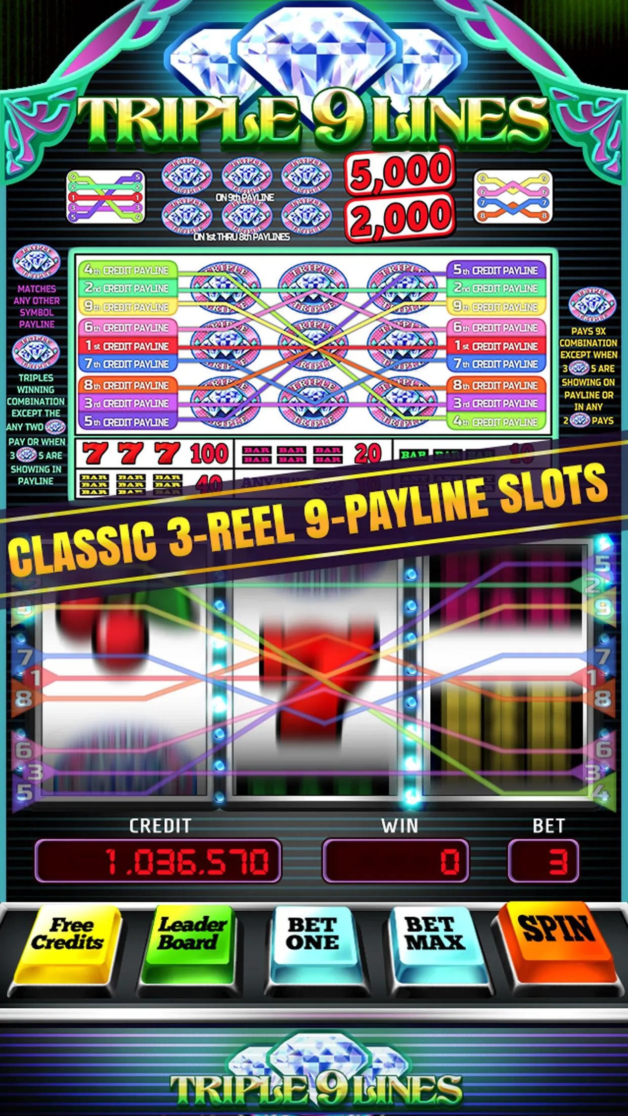 Triple 9 Lines Diamond Slots | Indus Appstore | Screenshot