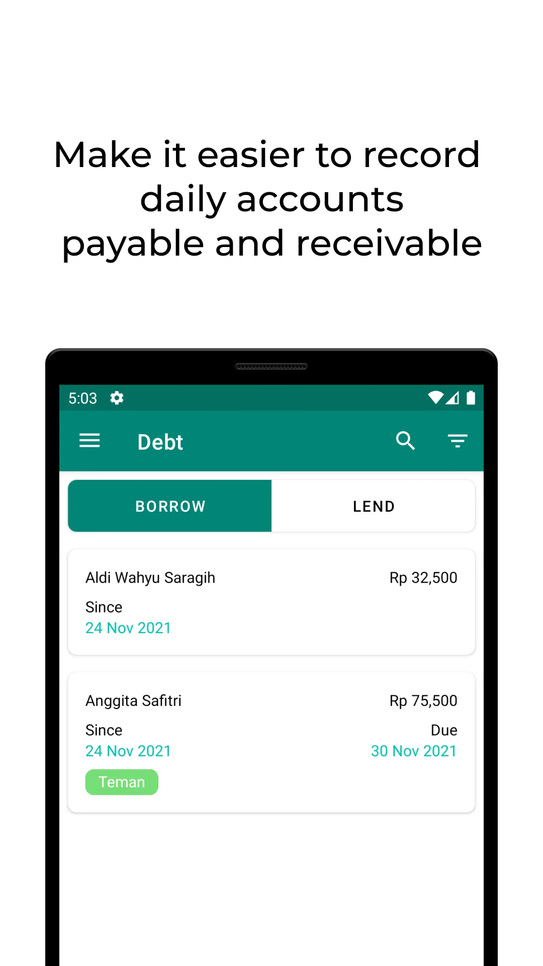 Debt - Personal Debt Recording | Indus Appstore | Screenshot