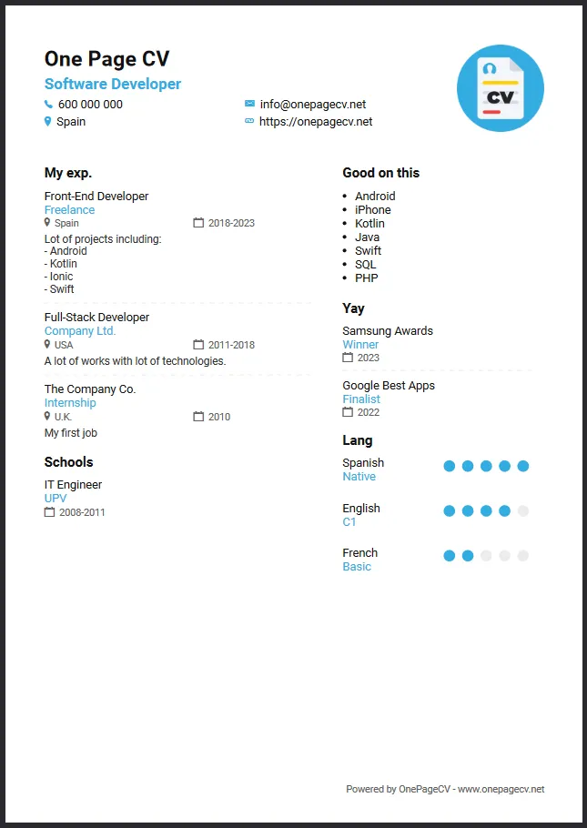 One Page CV: Create Resume PDF | Indus Appstore | Screenshot