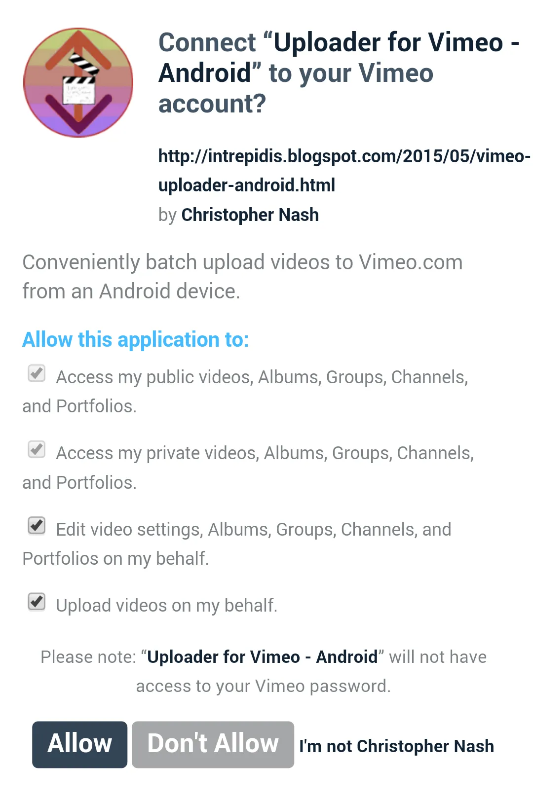 Uploader for Vimeo | Indus Appstore | Screenshot