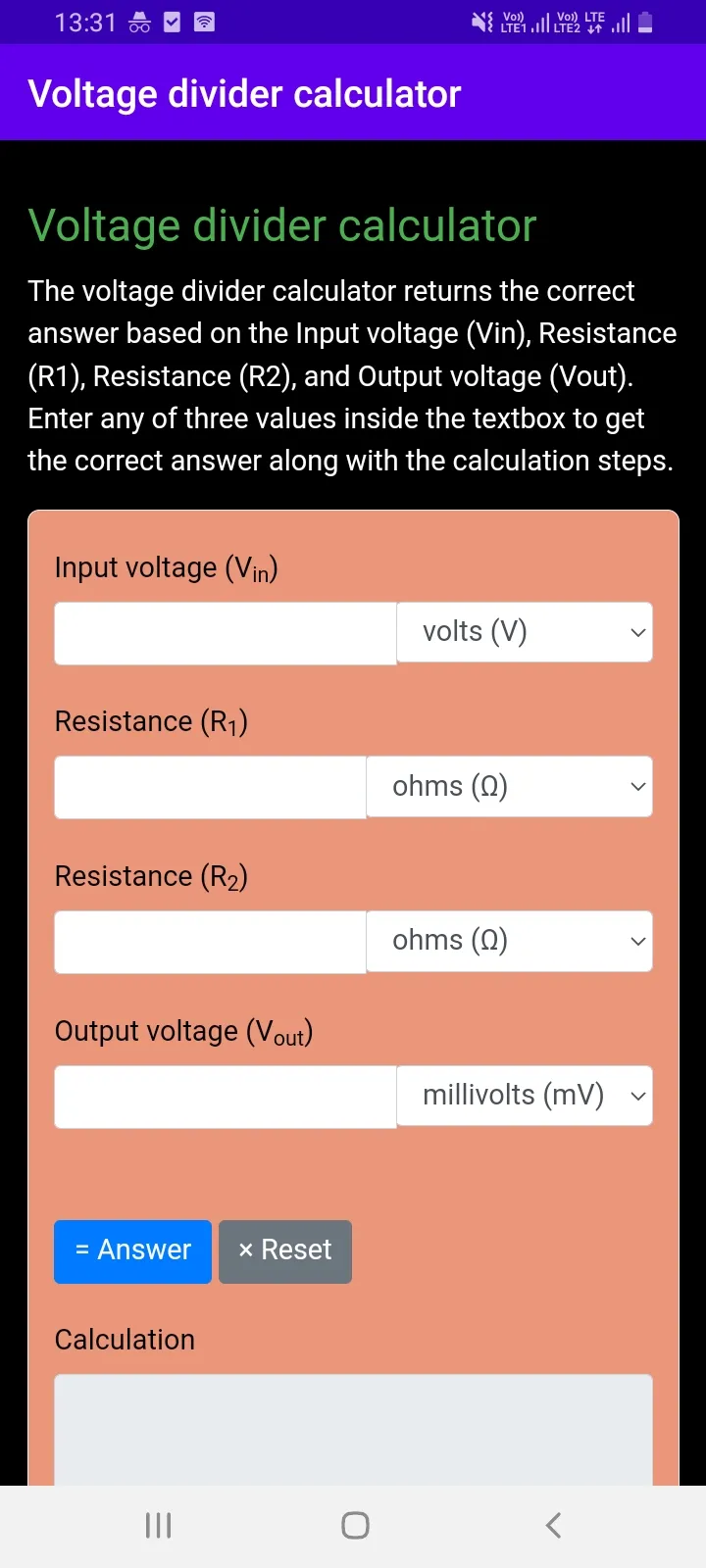 Voltage divider calculator | Indus Appstore | Screenshot