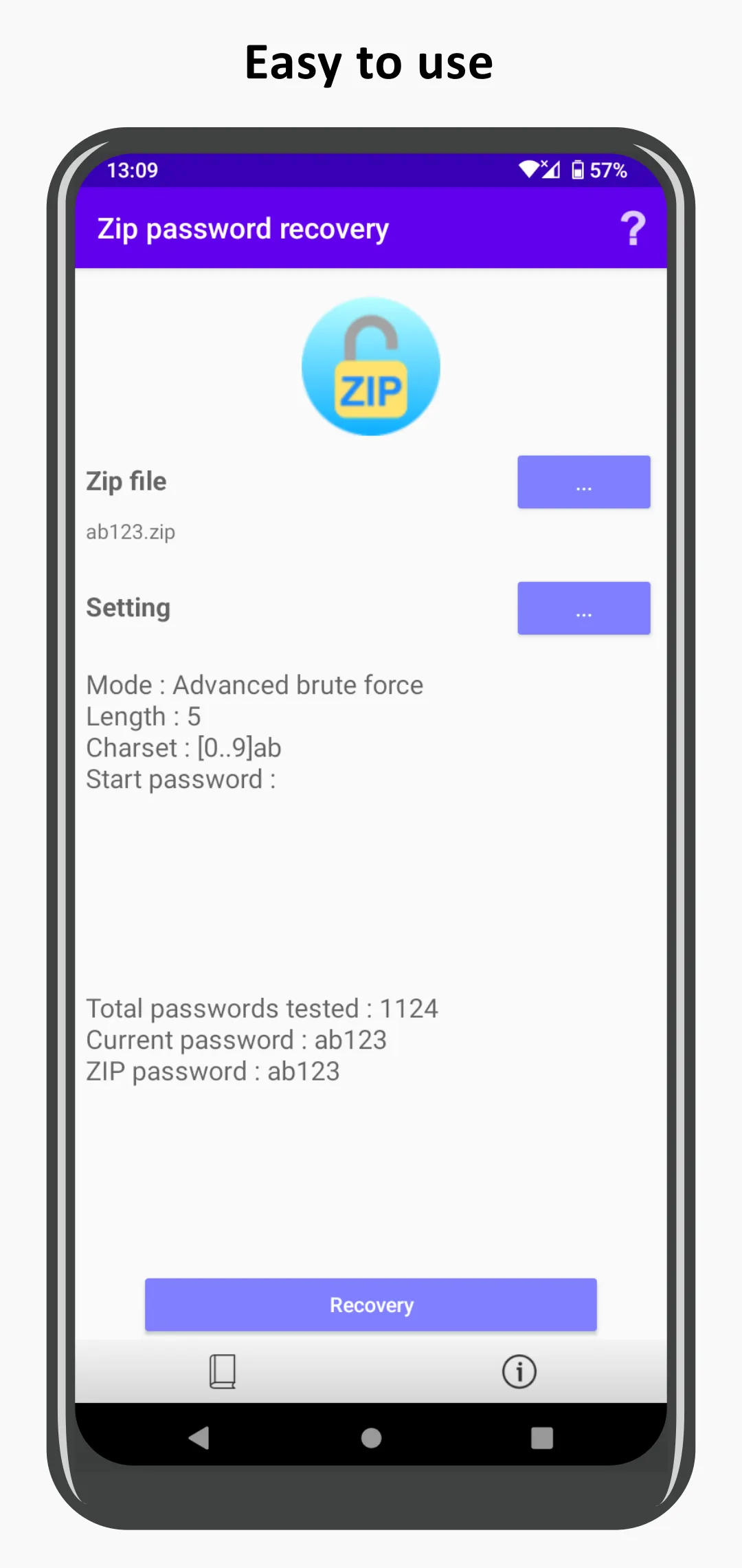 ZIP password recovery | Indus Appstore | Screenshot