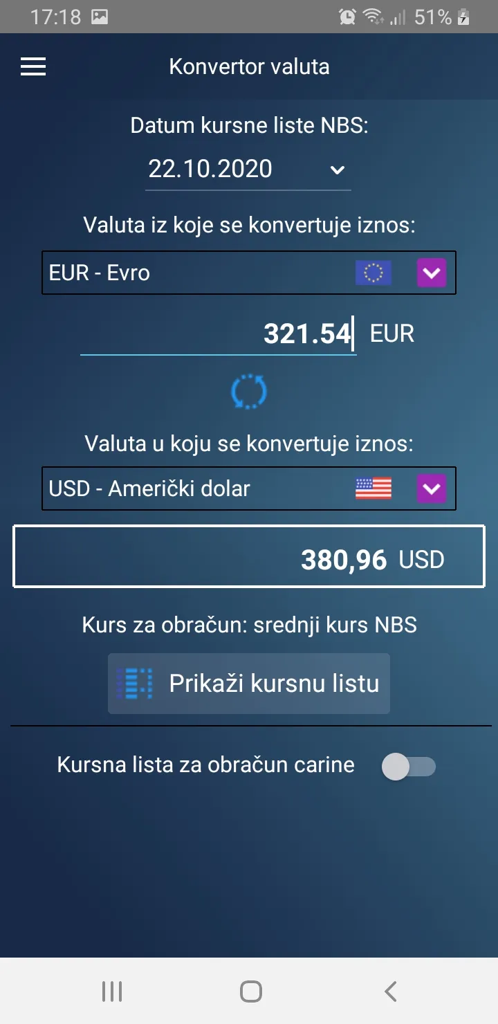 Konvertor - kursna lista NBS | Indus Appstore | Screenshot