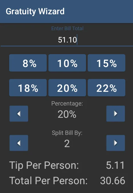 Gratuity Wizard (tip calculato | Indus Appstore | Screenshot