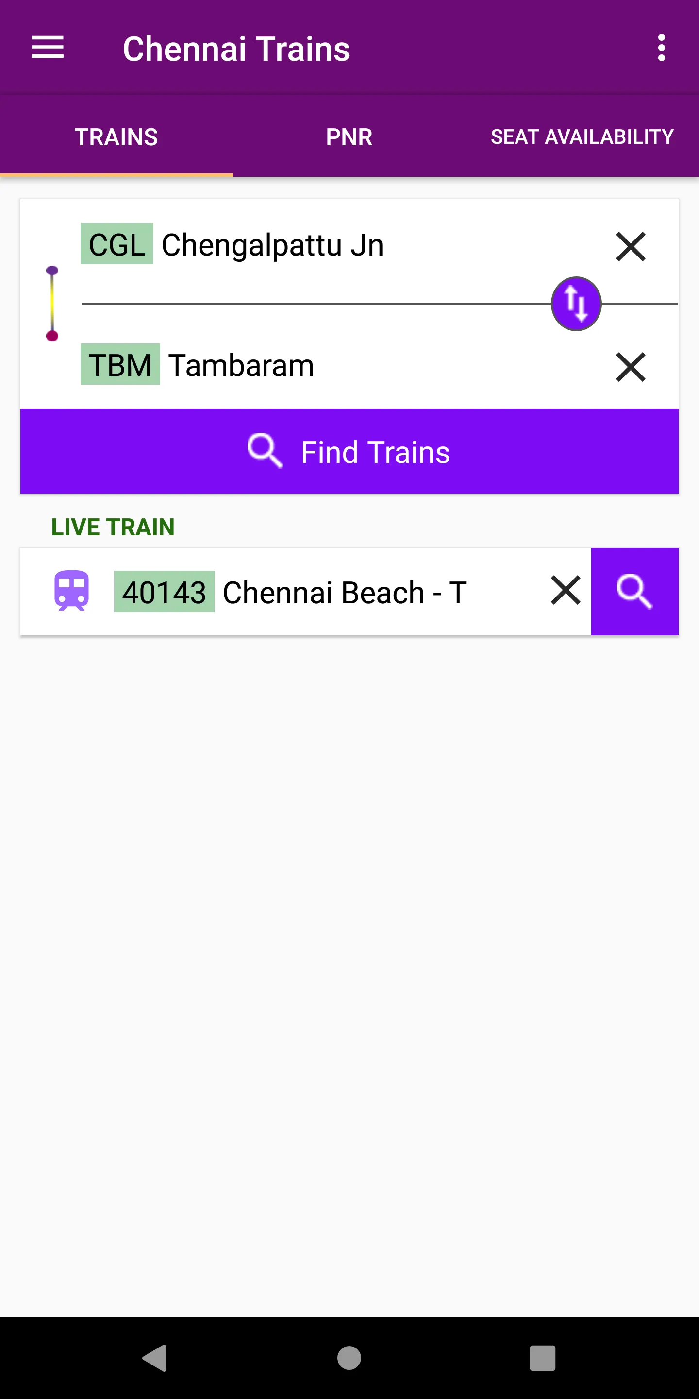 Chennai Trains | Indus Appstore | Screenshot