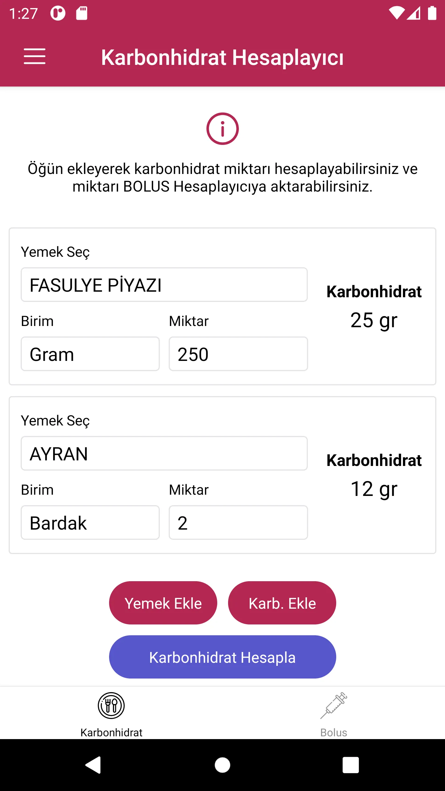 Karbonhidrat-Bolus Hesaplayıcı | Indus Appstore | Screenshot