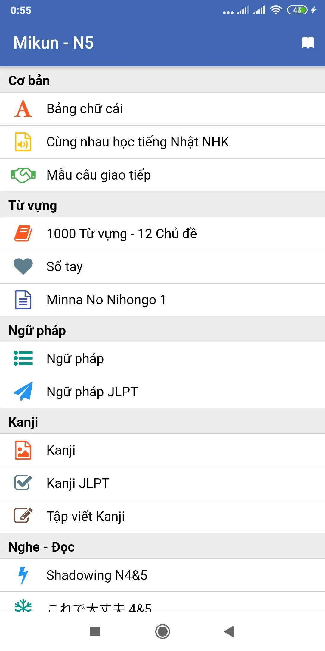 Học tiếng Nhật N5 N1 - Mikun | Indus Appstore | Screenshot