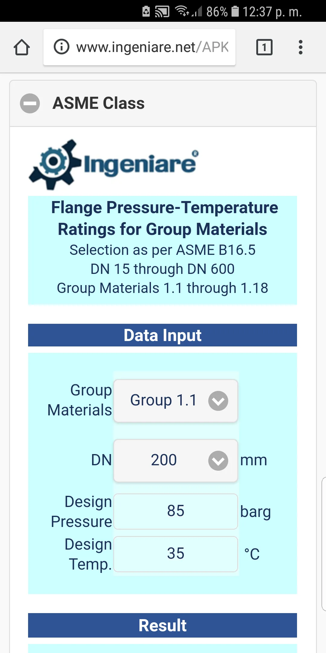 ASME B16.5 Group 1.1 to 1.18 S | Indus Appstore | Screenshot