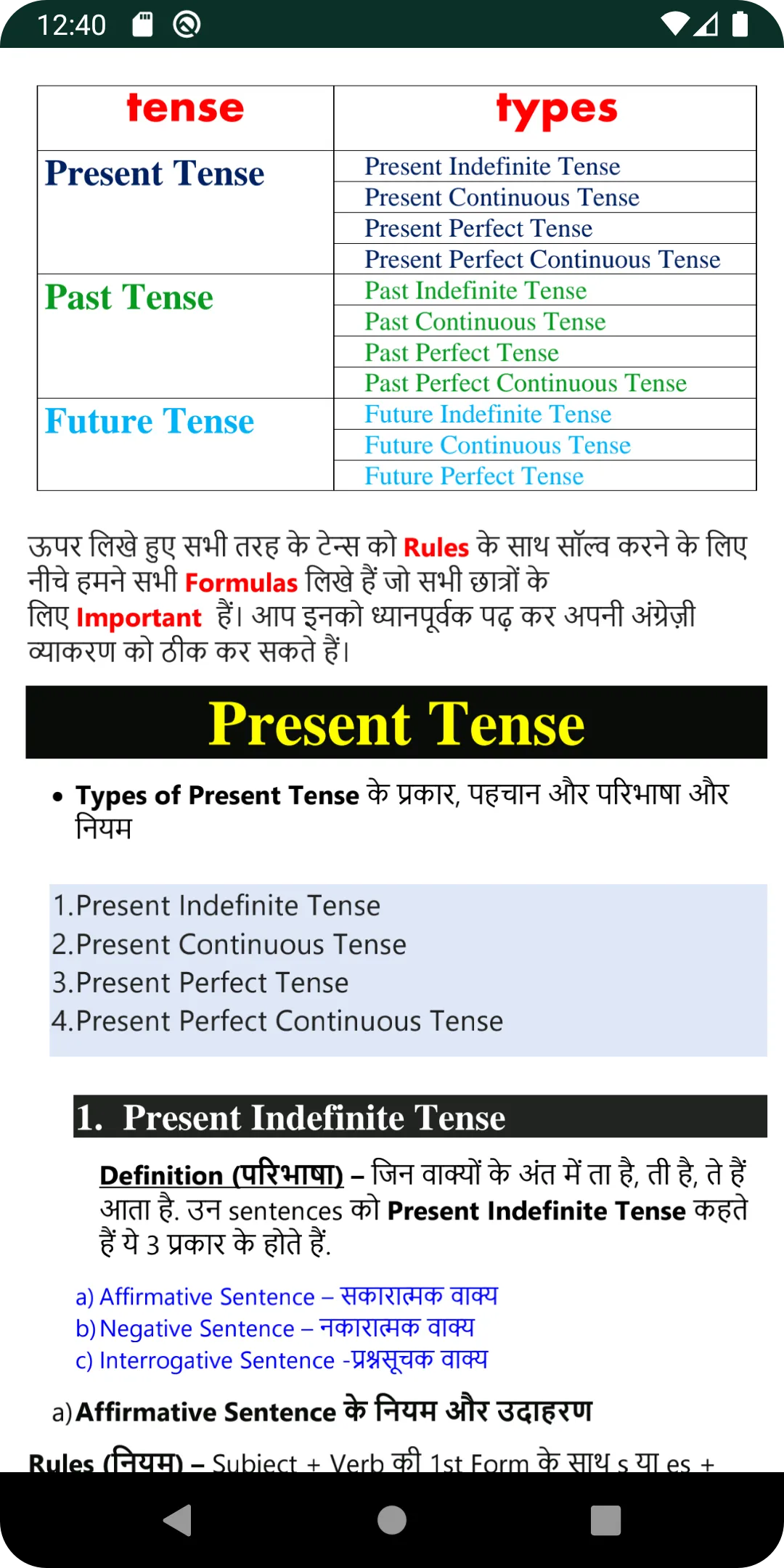 Tense Chart | Indus Appstore | Screenshot