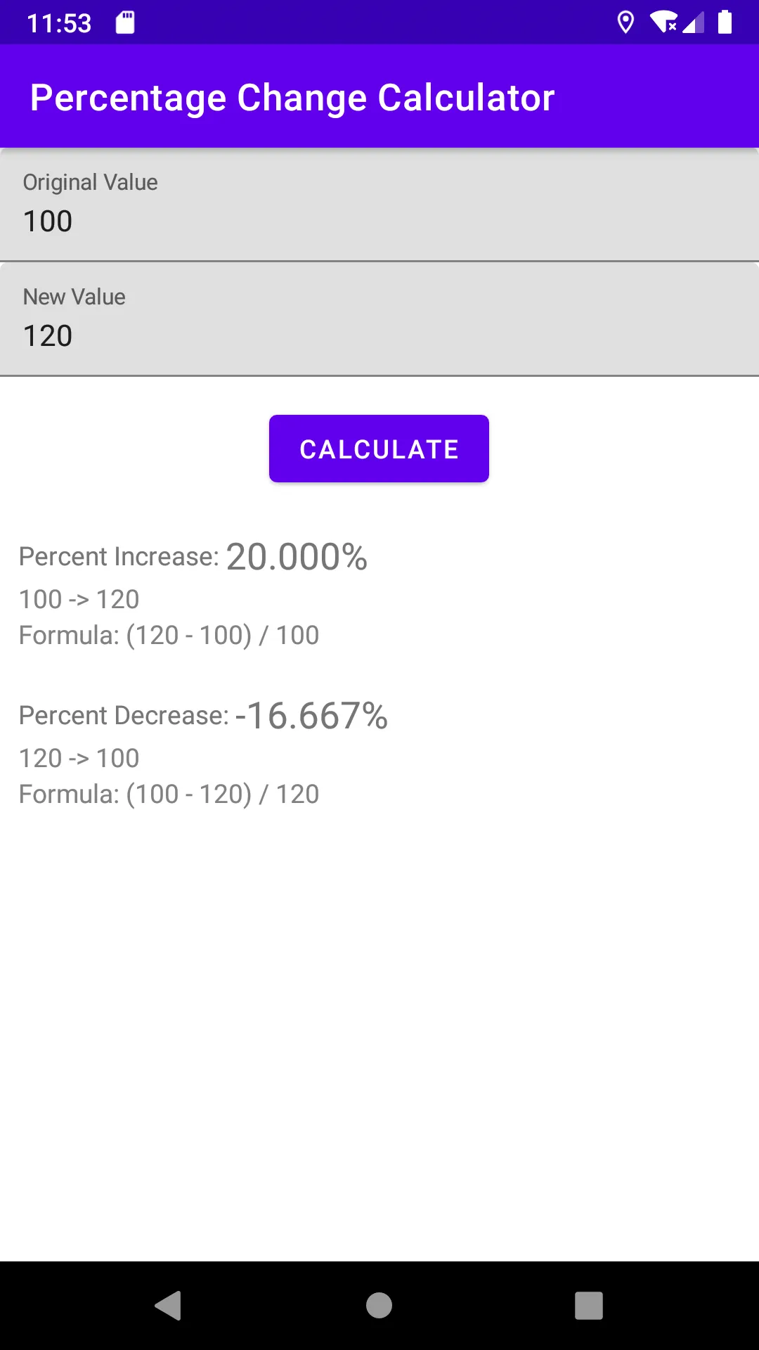 Percentage Change Calculator | Indus Appstore | Screenshot