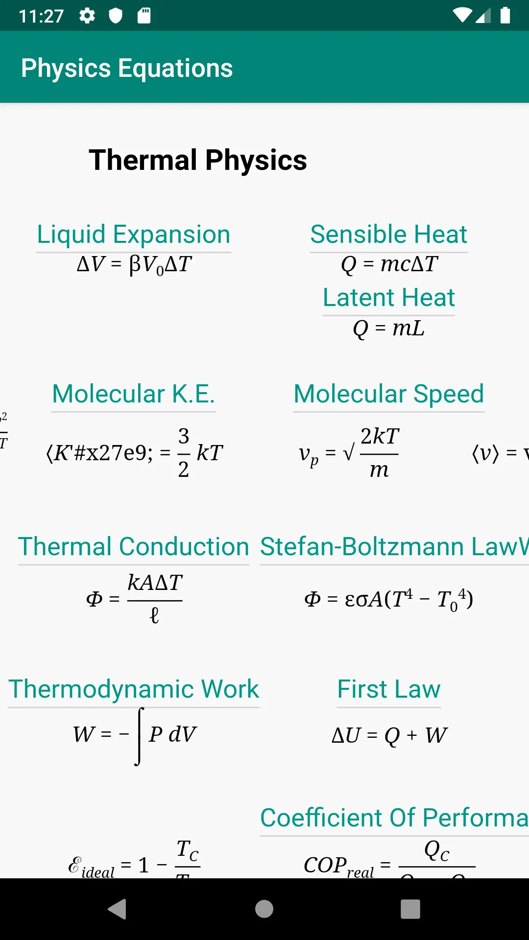 Physics Equations | Indus Appstore | Screenshot