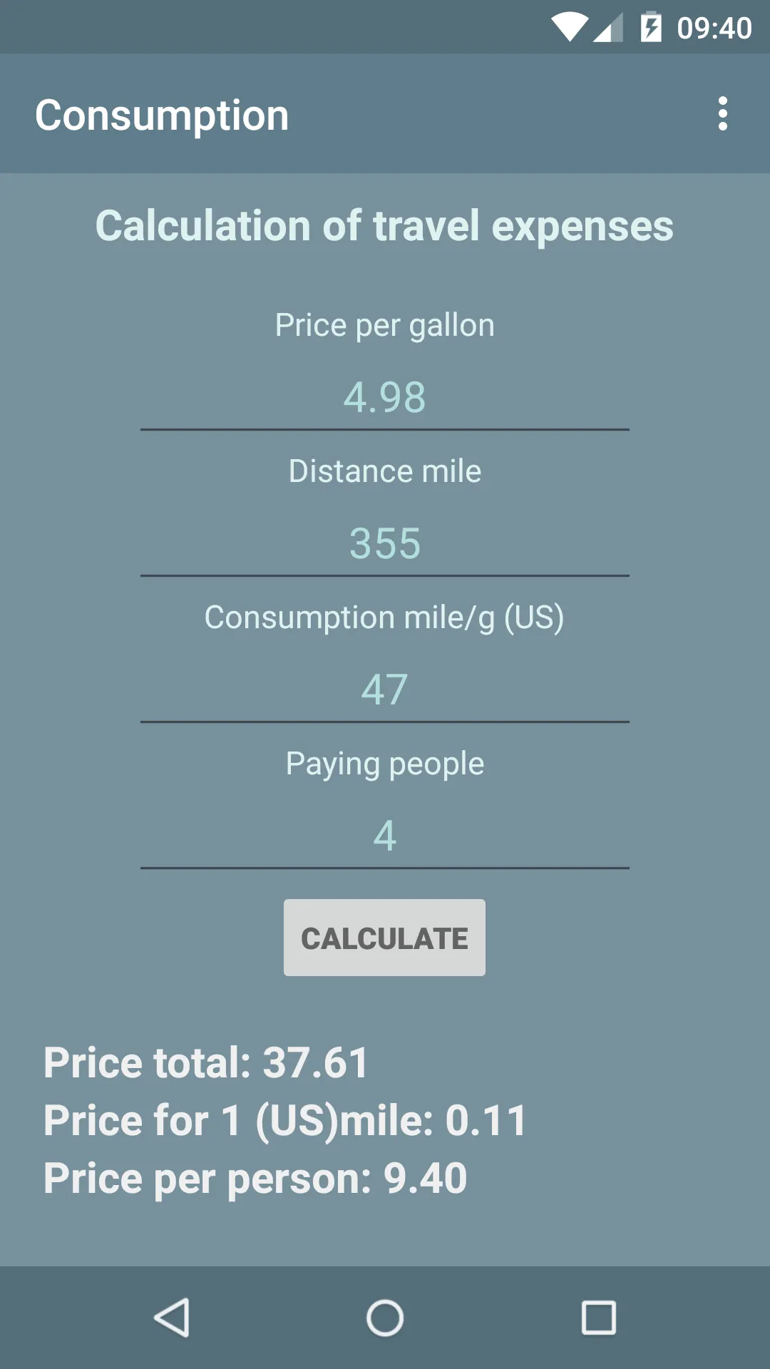 The cost for the trip by car | Indus Appstore | Screenshot