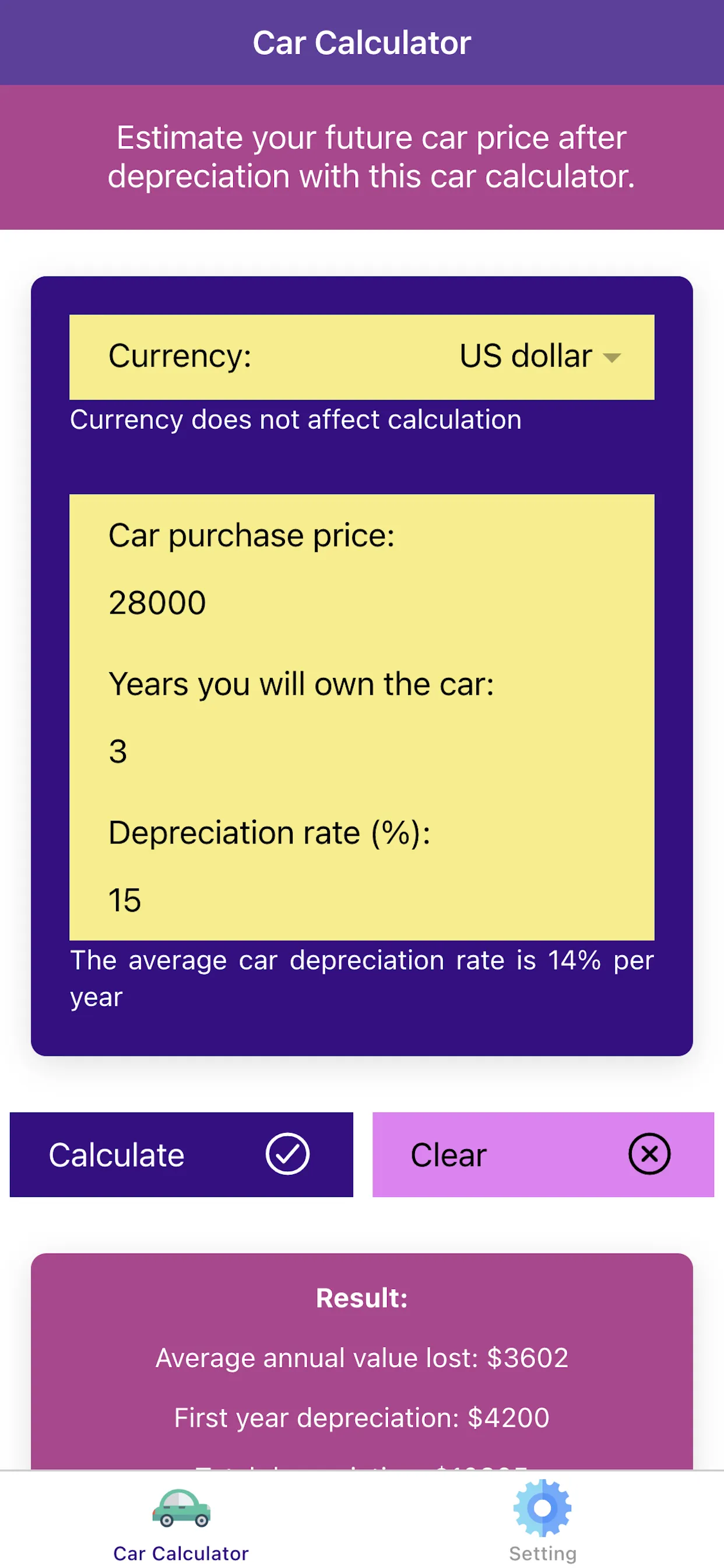 Car Depreciation Calculator | Indus Appstore | Screenshot