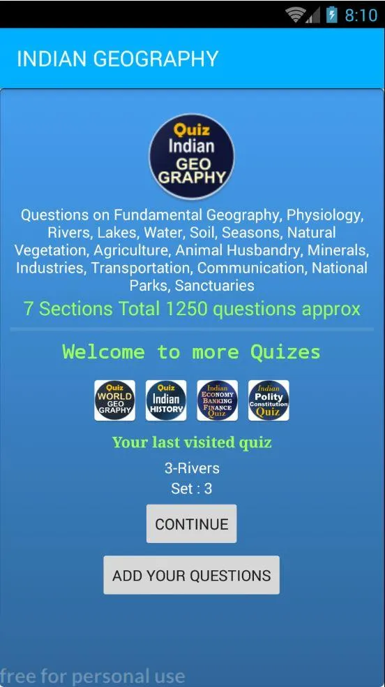 Indian Geography Quiz 1250 MCQ | Indus Appstore | Screenshot