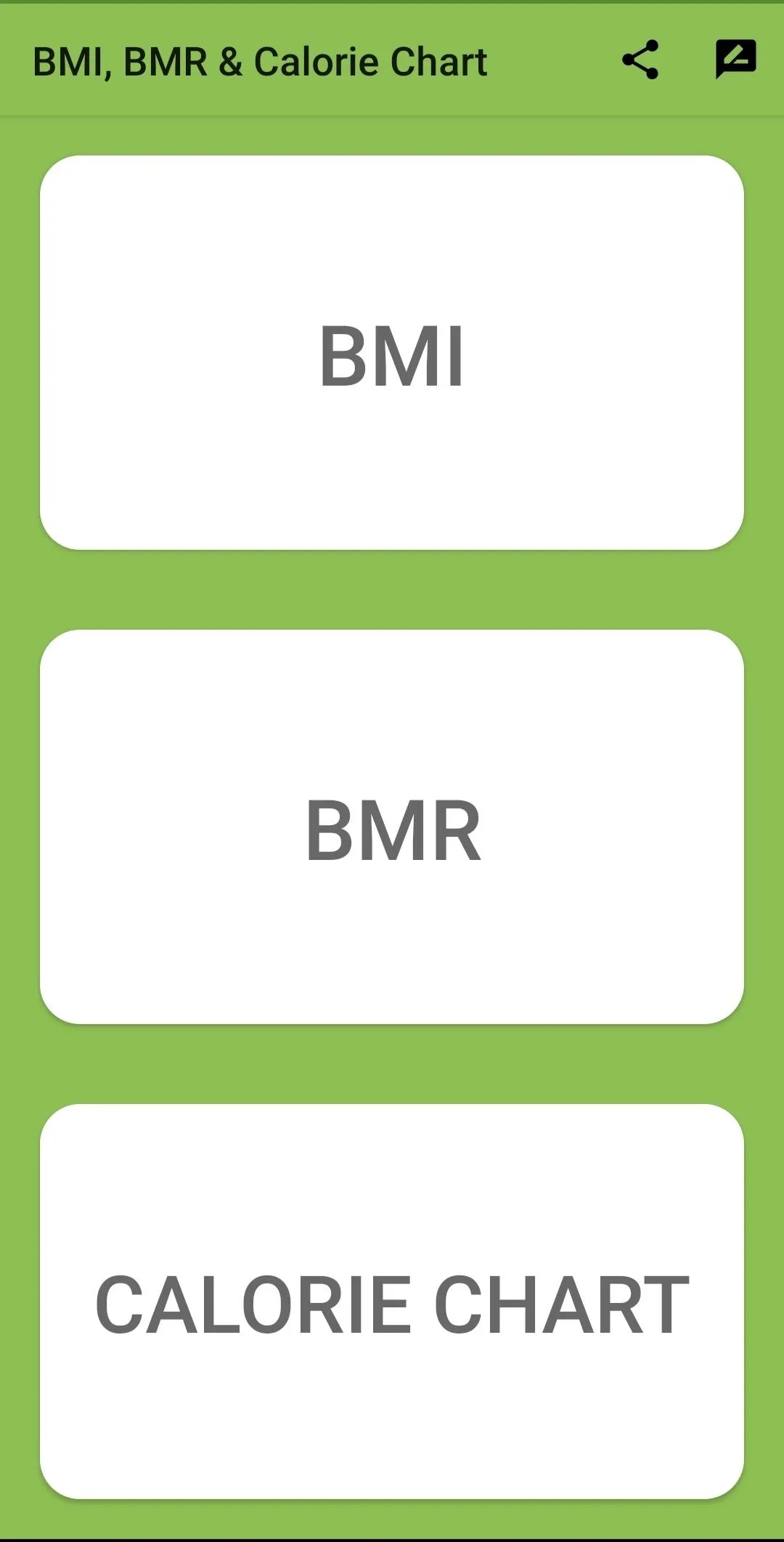 BMI, BMR & Calorie Chart | Indus Appstore | Screenshot