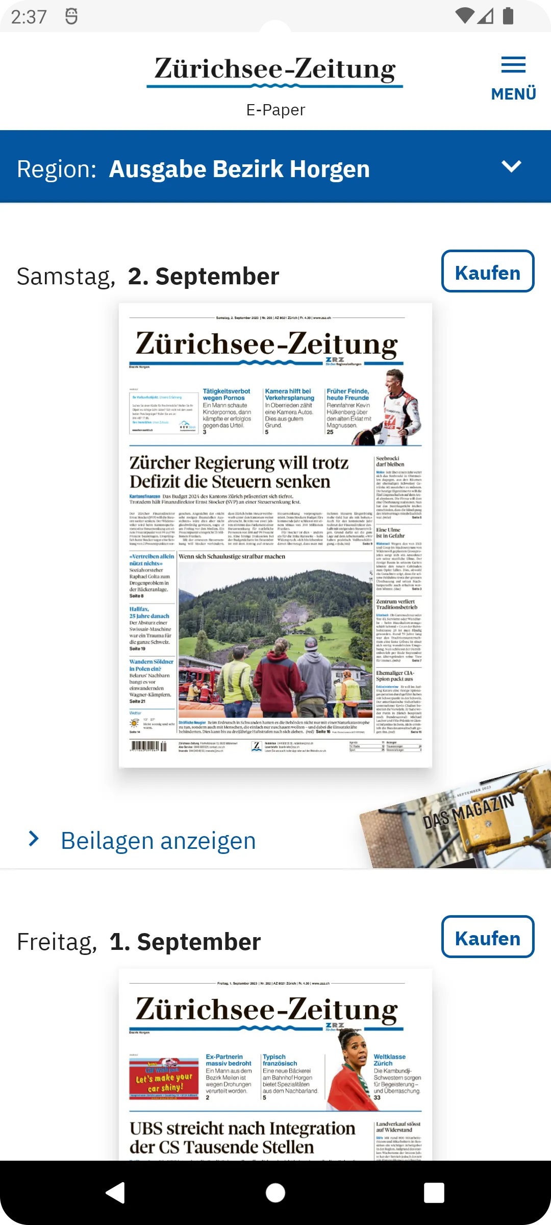 Zürichsee-Zeitung E-Paper | Indus Appstore | Screenshot