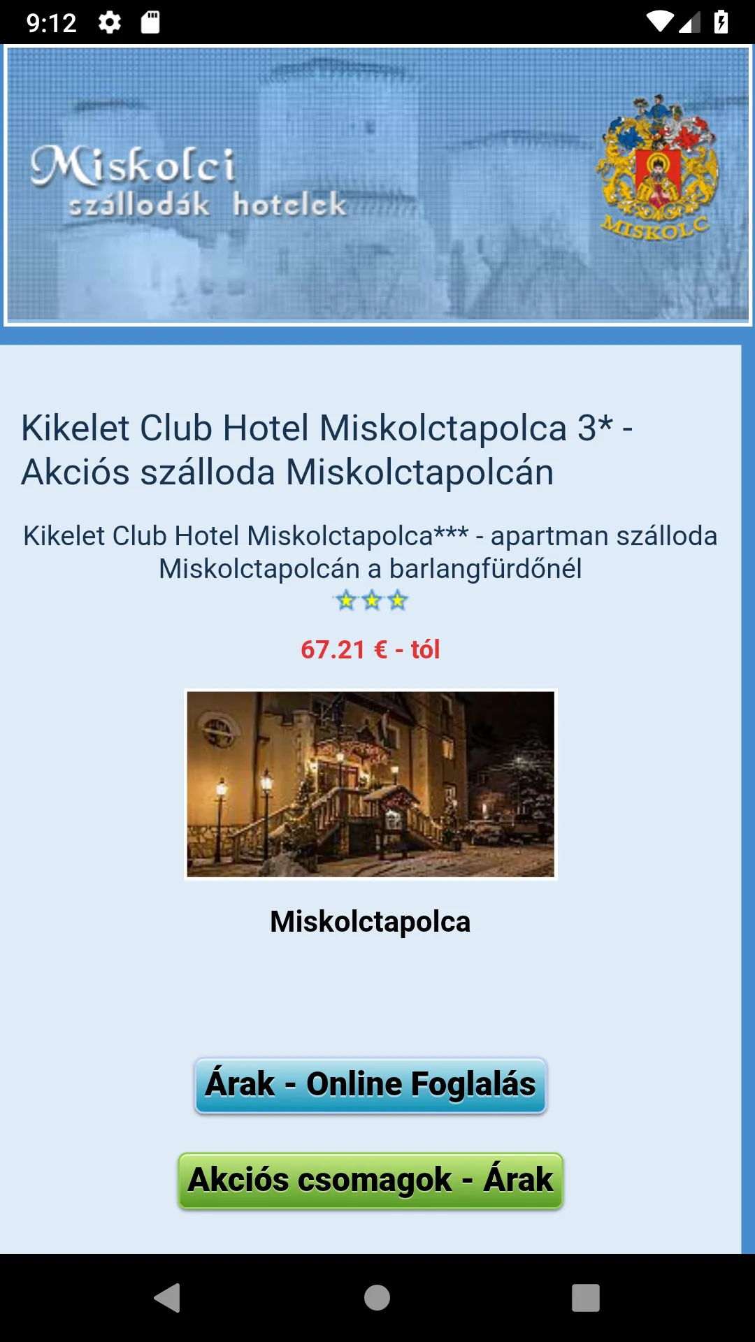 Miskolctapolcai szállodák, wel | Indus Appstore | Screenshot