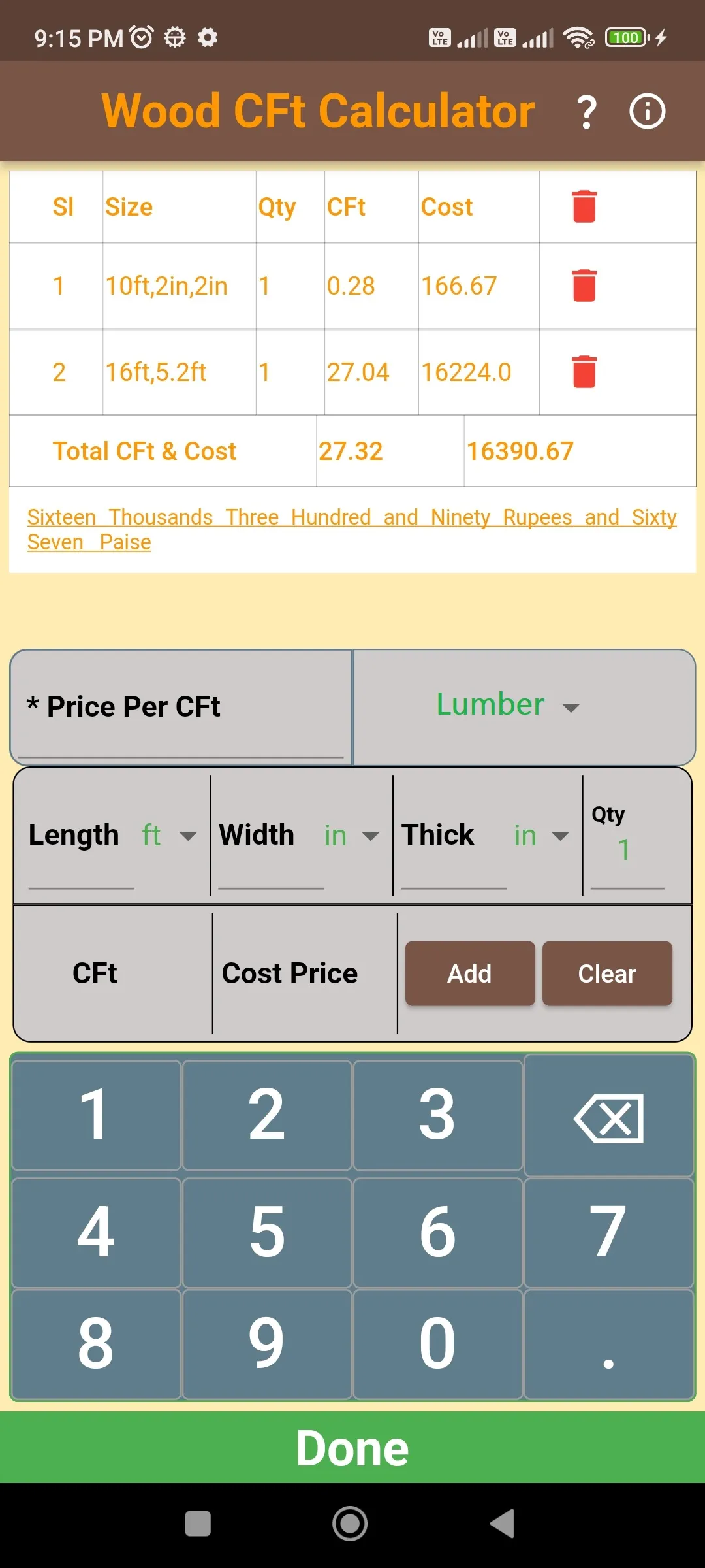 Wood CFT Calculator | Indus Appstore | Screenshot