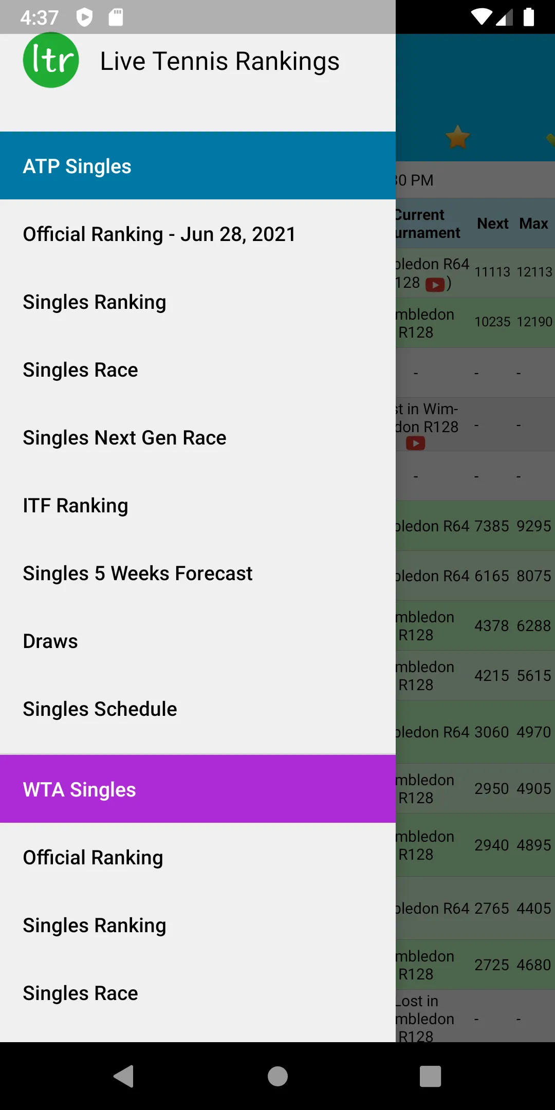 Live Tennis Rankings / LTR | Indus Appstore | Screenshot