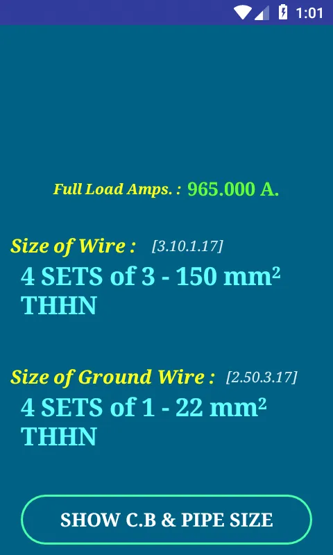 PEC Conductor Size Calculator | Indus Appstore | Screenshot