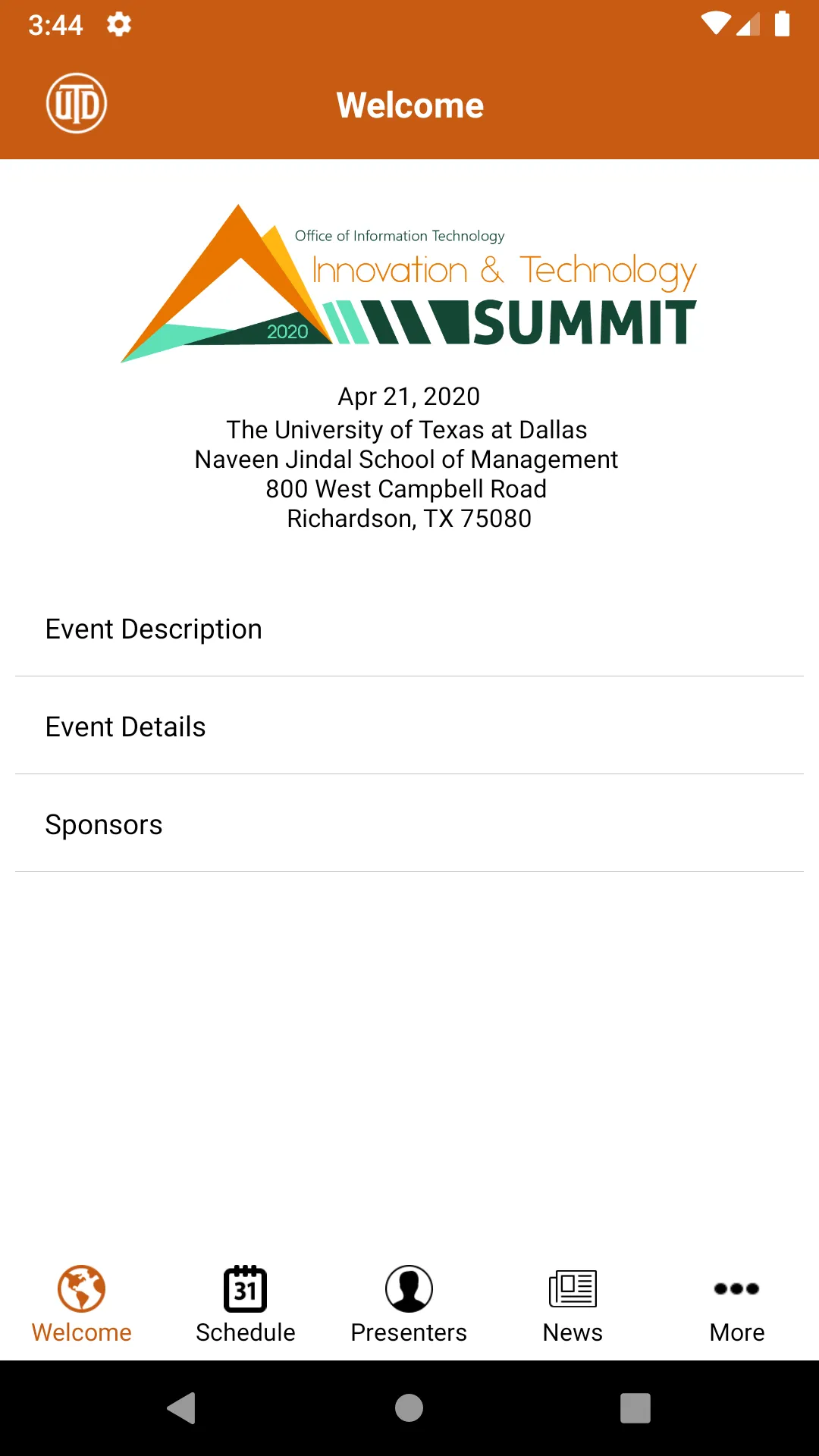 UTDallas IT Summit | Indus Appstore | Screenshot