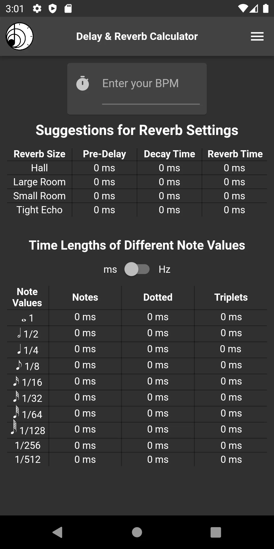 Delay & Reverb Calculator | Indus Appstore | Screenshot