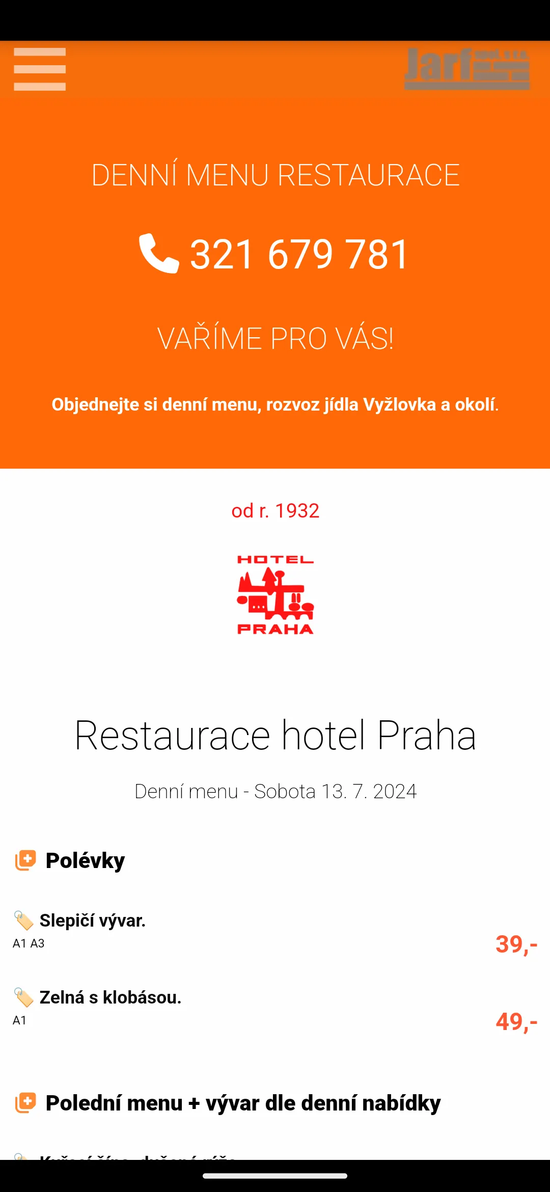 Restaurace Vyžlovka Denní Menu | Indus Appstore | Screenshot