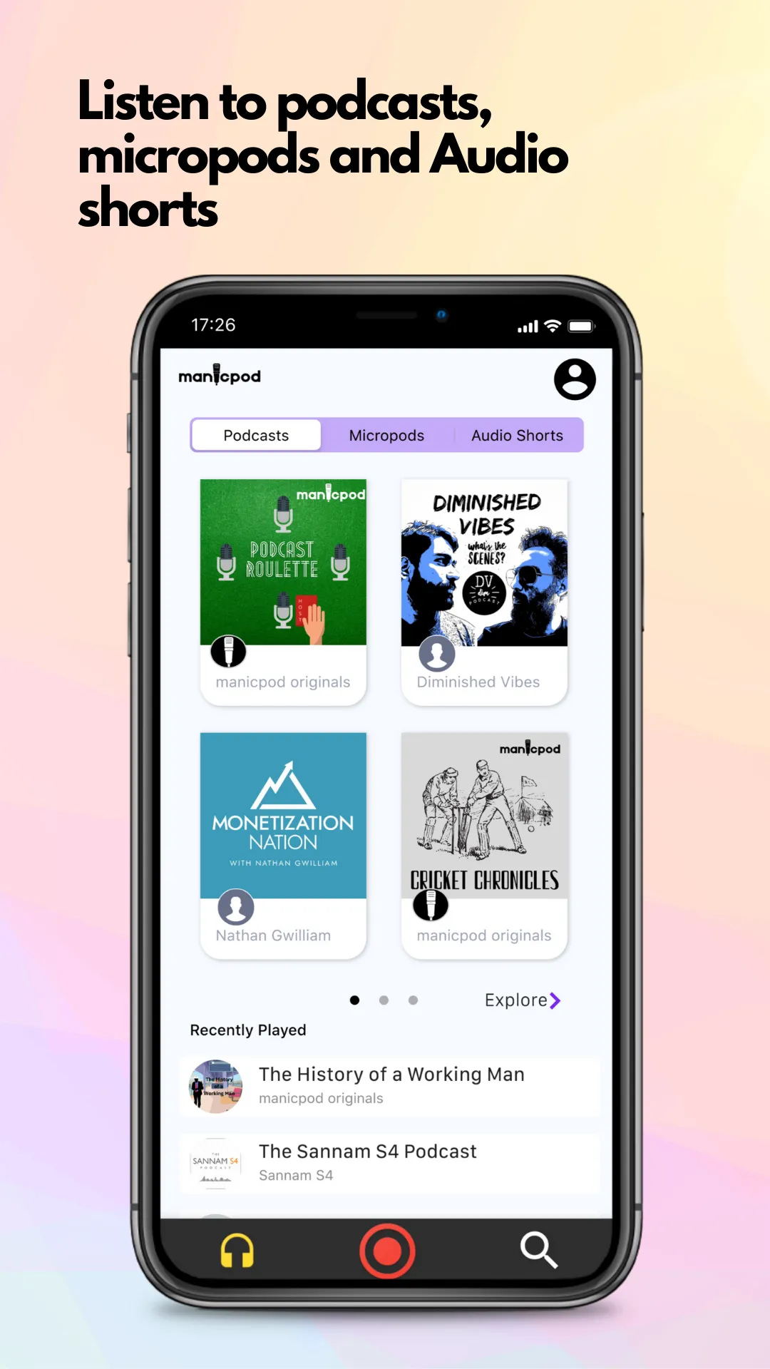 manicpod: podcasts & micropods | Indus Appstore | Screenshot