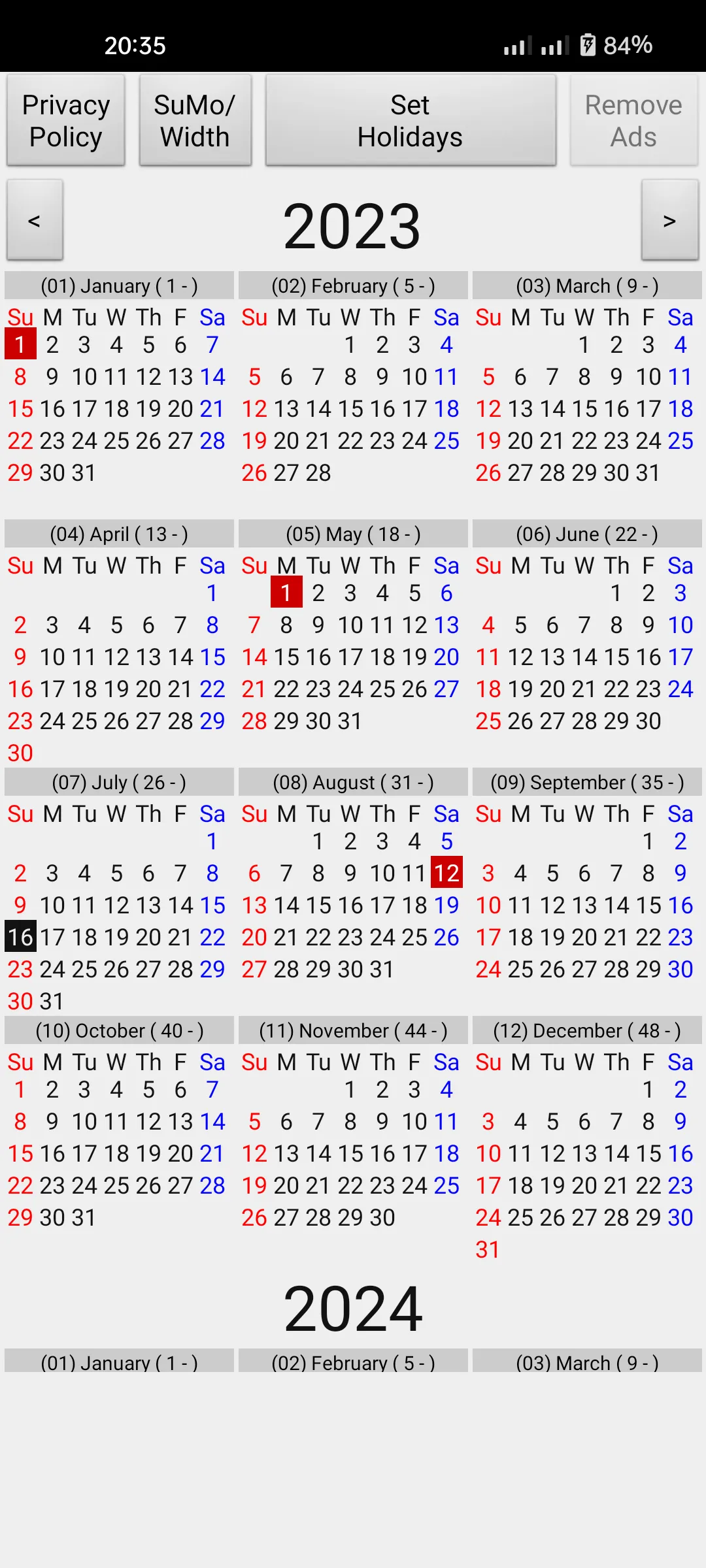 Annual Holiday Calendars | Indus Appstore | Screenshot