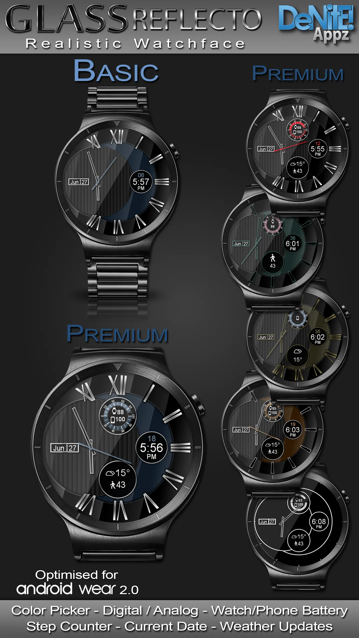 Glass Reflecto HD Watch Face | Indus Appstore | Screenshot