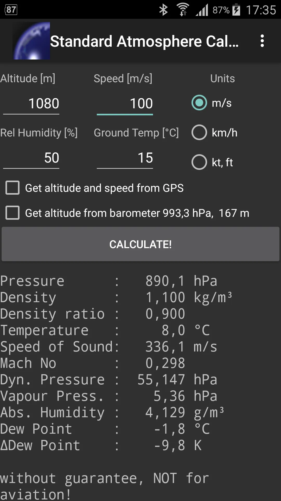 Standard Atmosphere Calculator | Indus Appstore | Screenshot