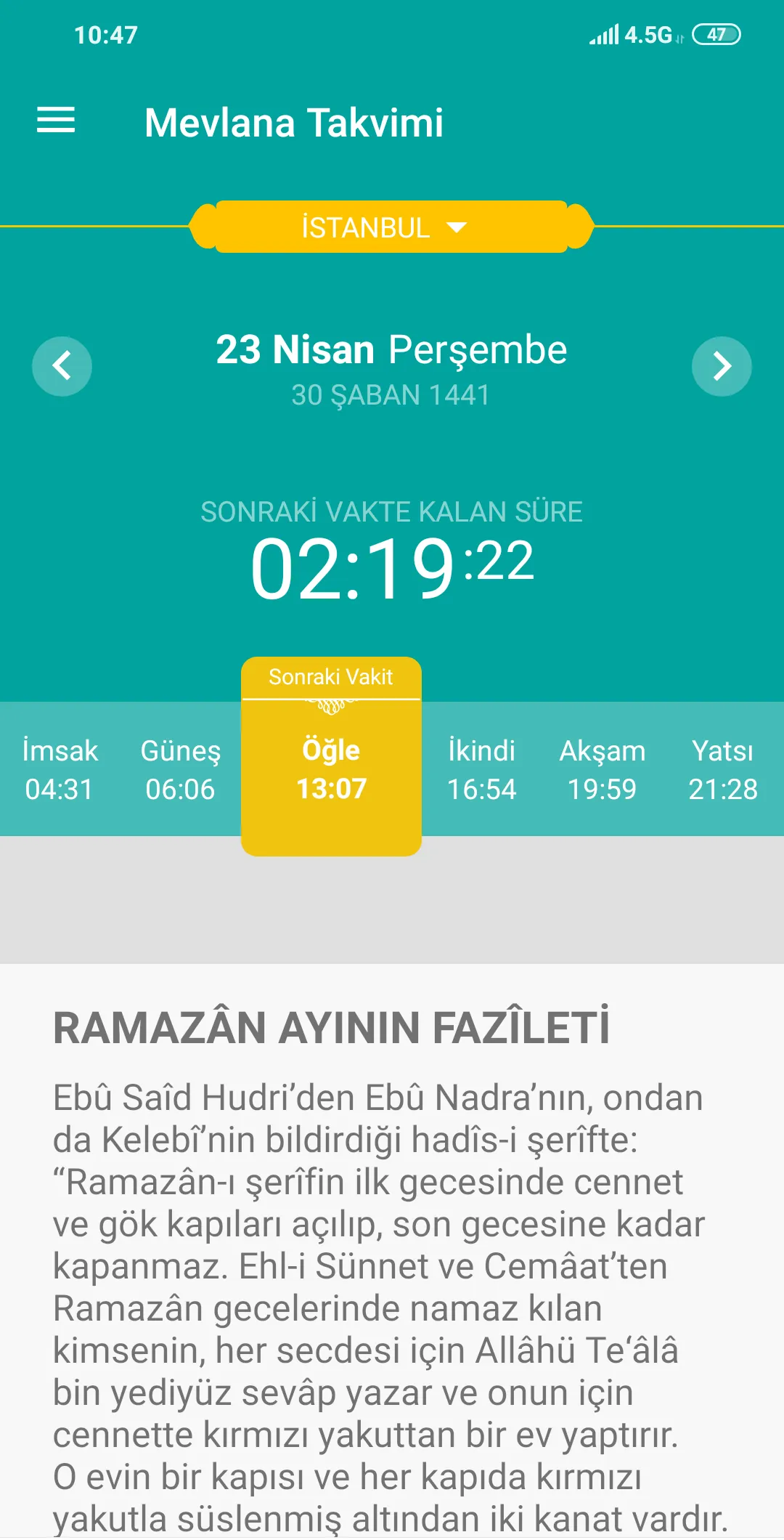 Namaz Vakti - Mevlana Takvimi | Indus Appstore | Screenshot