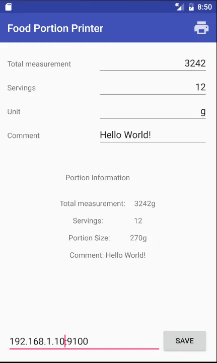 Food Portion Printer | Indus Appstore | Screenshot