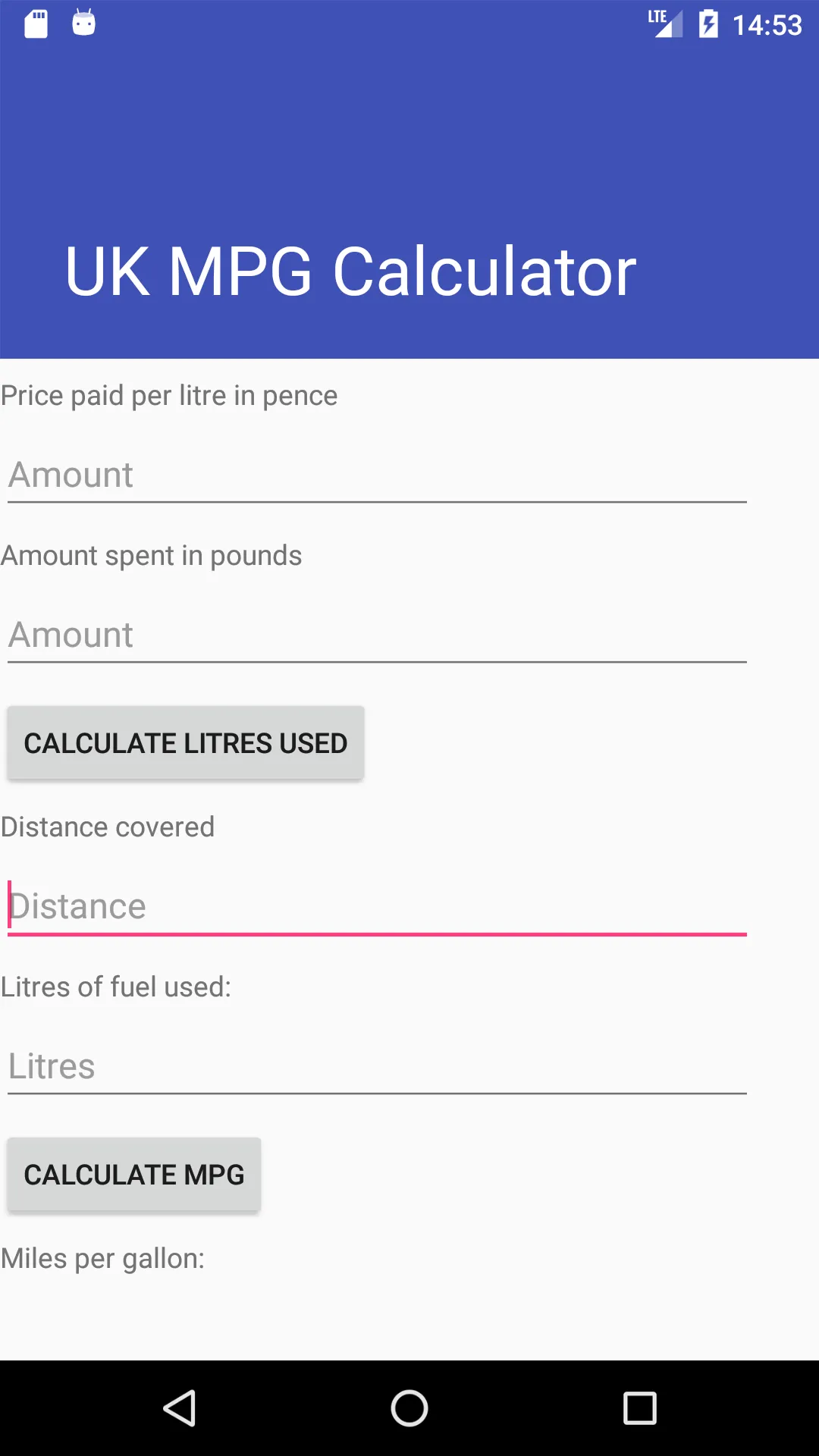 UK MPG Calculator | Indus Appstore | Screenshot