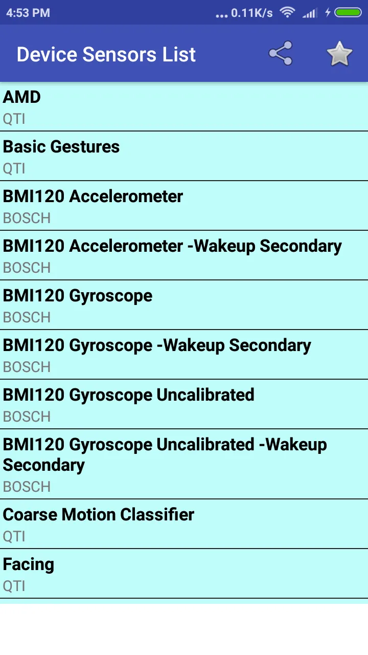 Sensors List | Indus Appstore | Screenshot